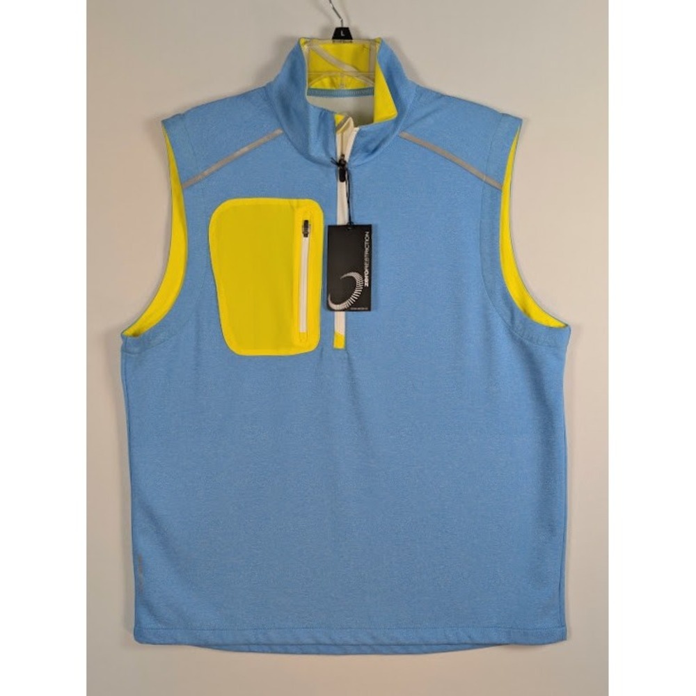 Zero Restriction Z425 1/4 Zip Vest Mens L Heather Blue Yellow Reflective Trim
